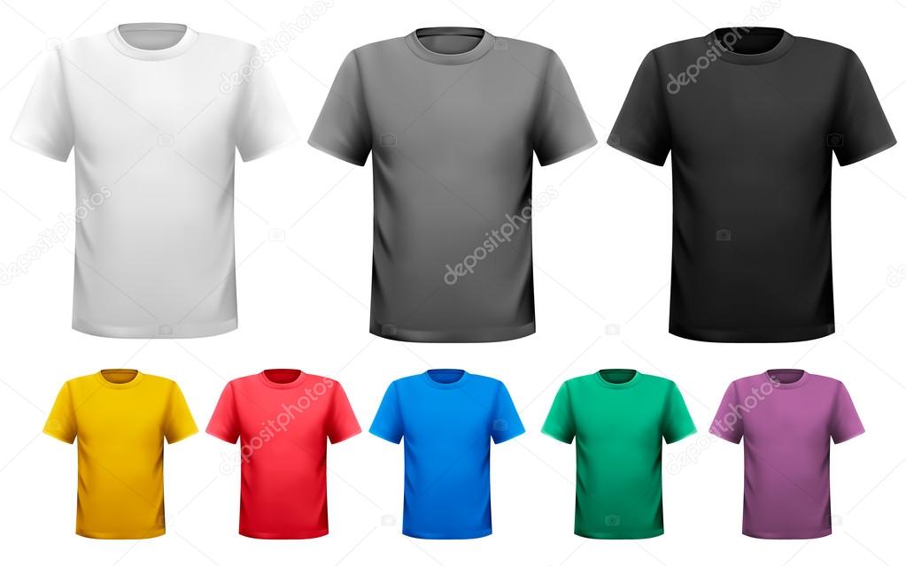 Black and white and color men t-shirts. Design template. Vector