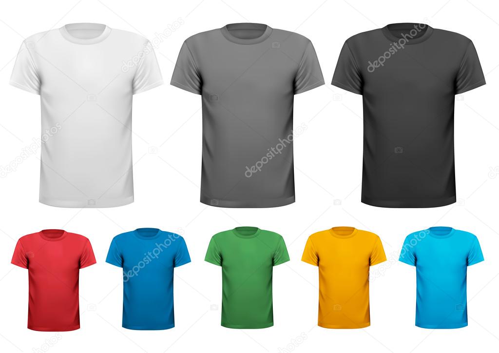 Black and white and color men polo shirts. Design template. Vector illustration