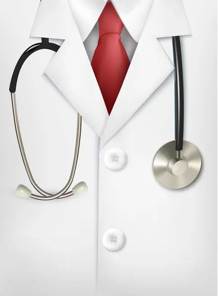 Nahaufnahme eines Arztlabors mit weißem Kittel und Stethoskop. Vektorkrank — Stockvektor