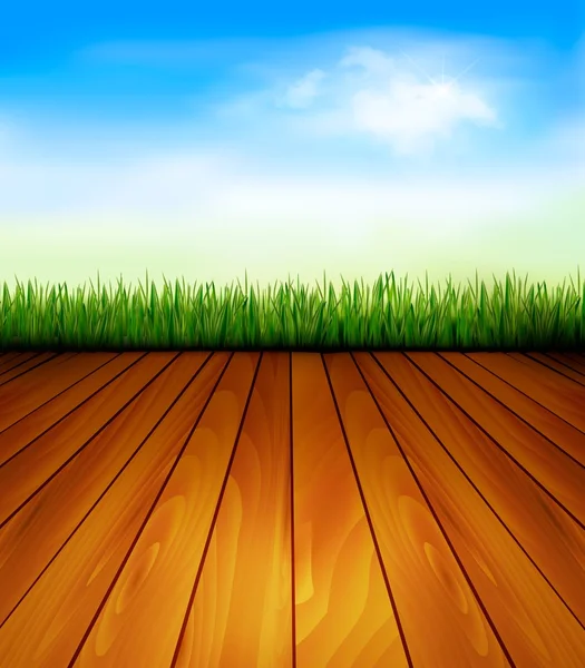 Achtergrond met hout en gras. Vector. — Stockvector