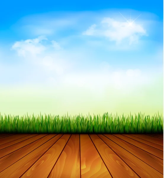 Background with wood and grass. Vector. — Stock Vector
