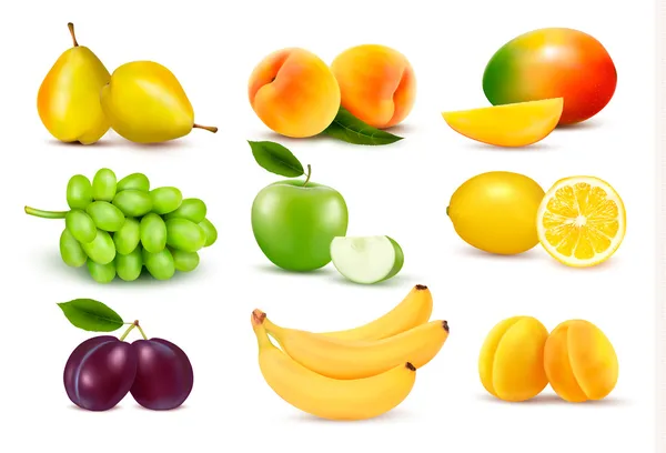 Gran grupo de frutas diferentes. Vector. — Vector de stock