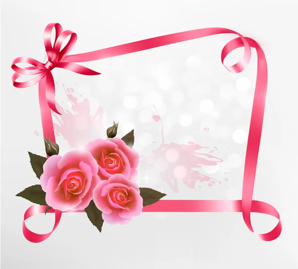 Fondo de vacaciones con rosas rosadas y cintas. Ilustración vectorial — Vector de stock