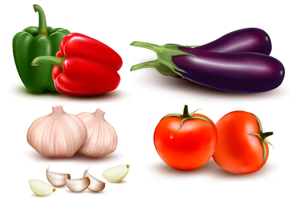 O grande grupo colorido de legumes. Vetor — Vetor de Stock