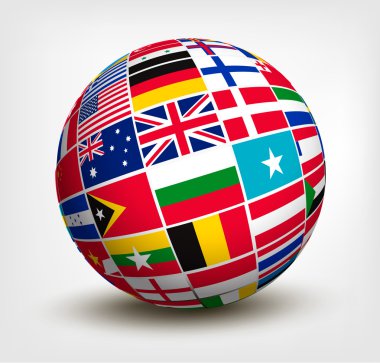 Globe dünya bayrakları. vektör çizim.