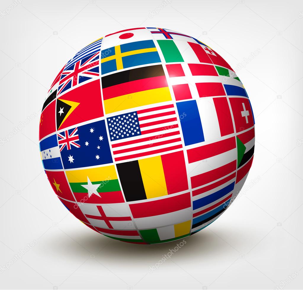 Flags of the world in globe. Vector illustration.