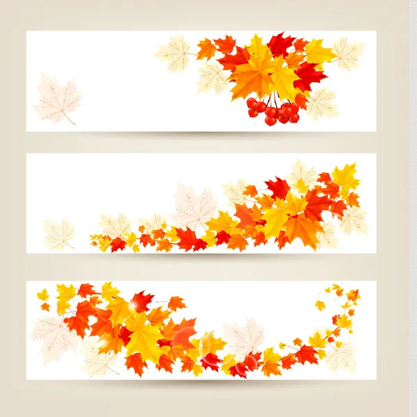 Tres pancartas de otoño con hojas coloridas Vector — Vector de stock