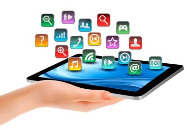 bir tablet renkli uygulama simgeler. vektör