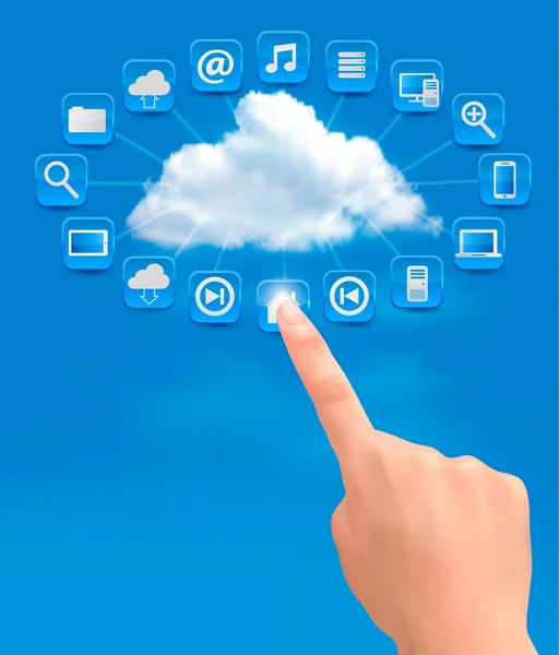 Cloud Computing concept background with hand. Vector illustratio — Stock Vector