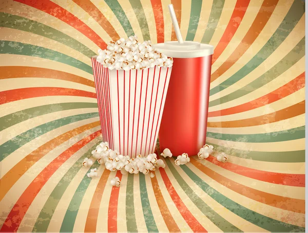 Retro background with Popcorn and a drink. Vector illustration. — Stock Vector