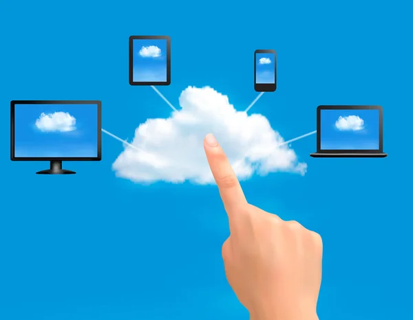 Cloud Computing concetto di sfondo con mano. Illatio vettoriale — Vettoriale Stock