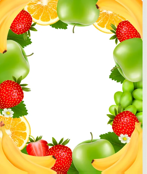 Cadre fait de fruits frais juteux. Vecteur . — Image vectorielle