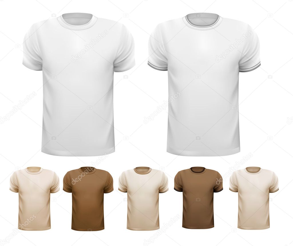 Set of white and colorful male shirts. Vector.
