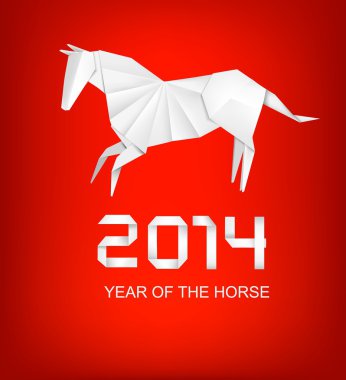 tatil yıl 2014 için arka plan. Origami atın. vektör.