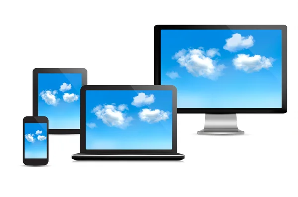 Cloud computing koncepció. beállítása számítógépes eszközök. vektor. — Stock Vector