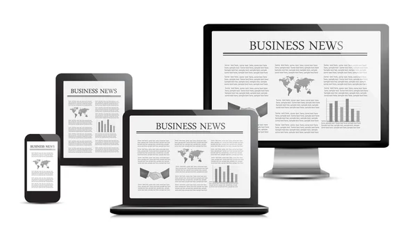 Conjunto de dispositivos digitales con noticias de negocios. Vector — Vector de stock