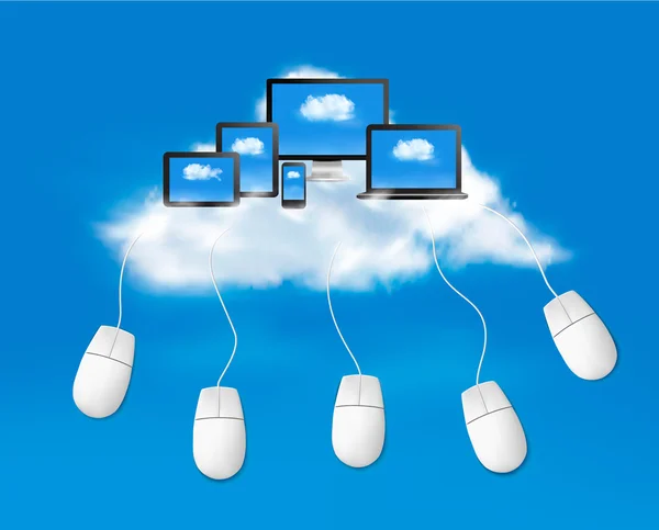 Cloud computing concept background with mouses. Vector illustrat — Stock Vector