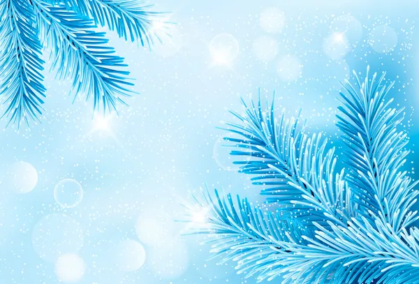 Weihnachten blauer Hintergrund mit Tannenzweigen und Schnee — Stockvektor