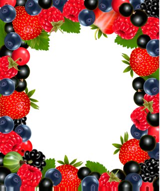 taze çilek ve vişne arka plan. vektör çizim