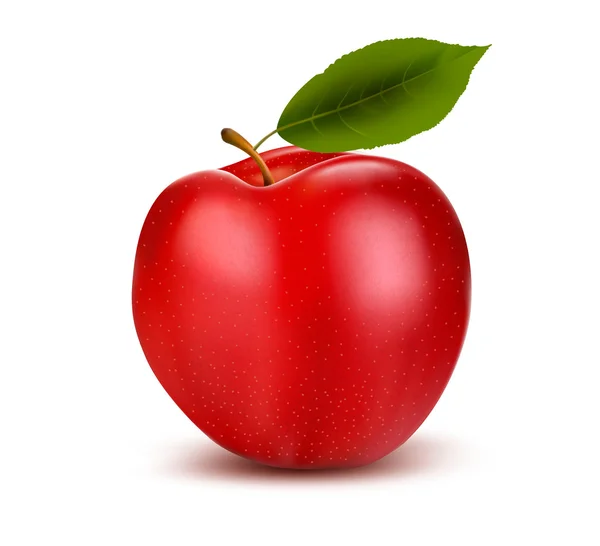 Conjunto de frutos de maçã vermelha e verde com folhas cortadas e verdes. Vec — Vetor de Stock