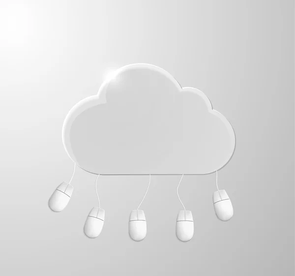 Fondo concepto de computación en la nube con ratones. Ilustración vectorial — Vector de stock