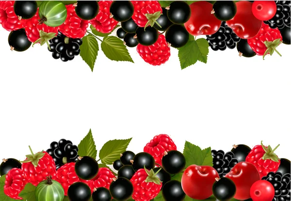 Friss bogyós gyümölcsök és cseresznyefélék háttér. vektoros illusztráció — Stock Vector