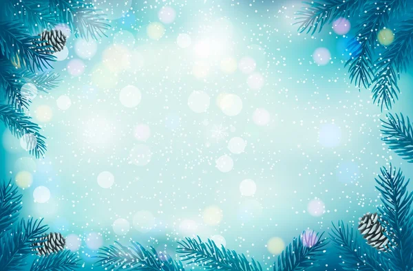 Fond rétro de Noël avec branches d'arbres et flocons de neige. Ve — Image vectorielle