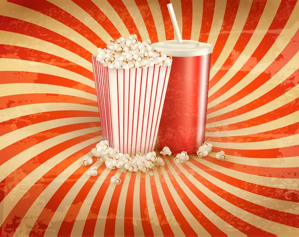 Retro background with Popcorn and a drink. Vector illustration — Stock Vector