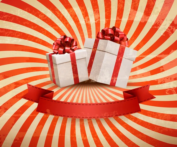 Винтажный праздничный фон с двумя красными подарочными коробками. Векторное безразличие — стоковый вектор