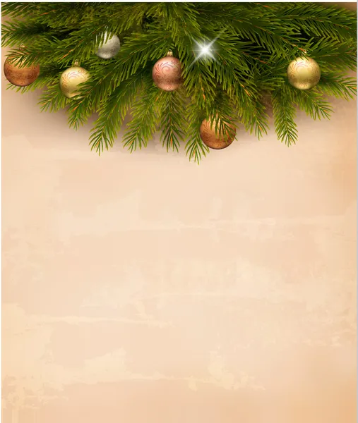 Christmas decoration on old paper background. Vector. — Stock Vector