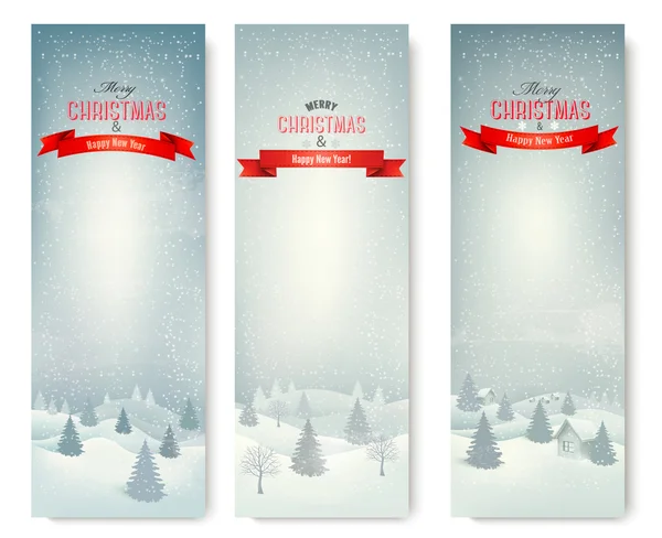 Рождественские зимние пейзажные плакаты. Вектор . — стоковый вектор