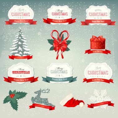 christmas simgeleri ve tasarım öğeleri büyük koleksiyonu. Il vektör