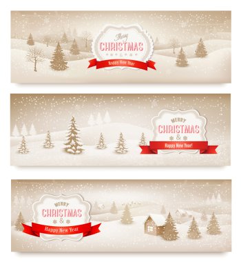 Üç Noel tatili afiş manzara. vektör.