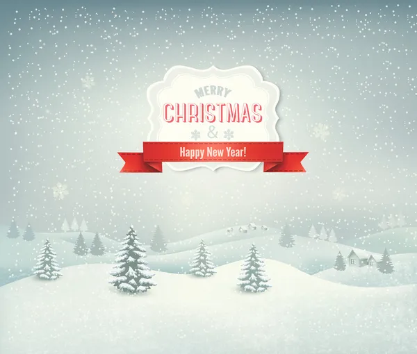 Holiday christmas background with winter landscape. Vector. — Stock Vector