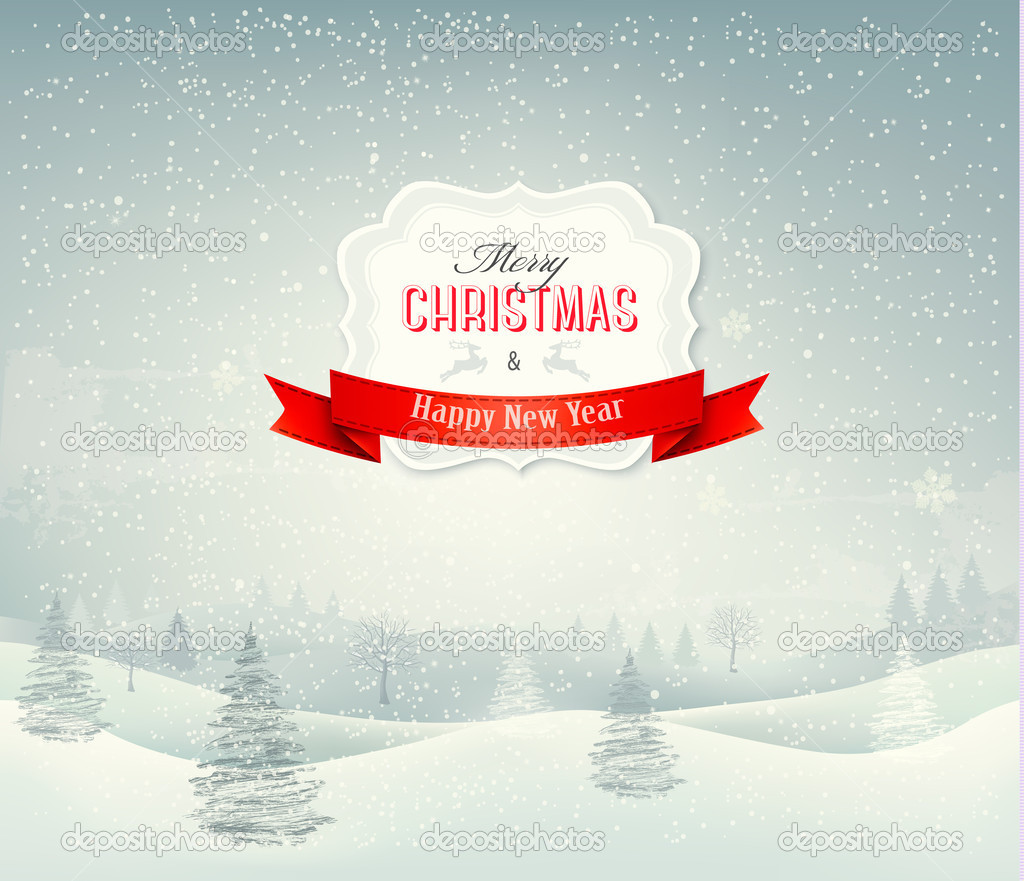 Holiday christmas background with winter landscape. Vector.