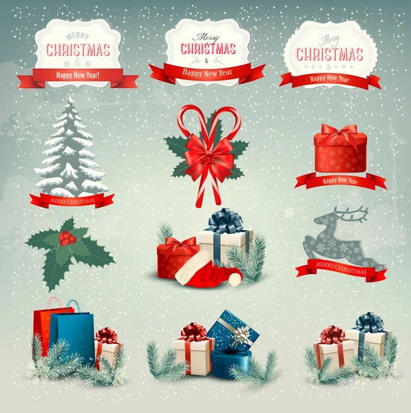 Grande collection d'icônes de Noël et d'éléments de design. Vecteur il — Image vectorielle