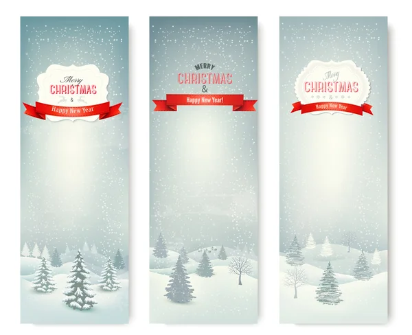 Christmas winter landscape banners. Vector — Stock Vector