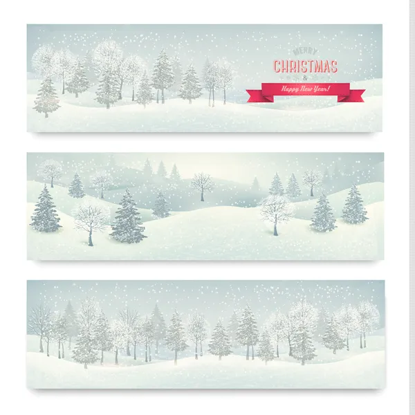 Weihnachten Winter Landschaft Banner Vektor — Stockvektor