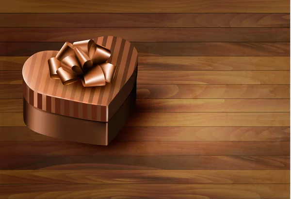 Caja de regalo en forma de corazón sobre fondo de madera. Vector . — Archivo Imágenes Vectoriales