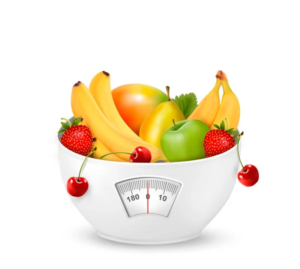 Fruit with in a weight scale. Diet concept. Vector. — Stock Vector