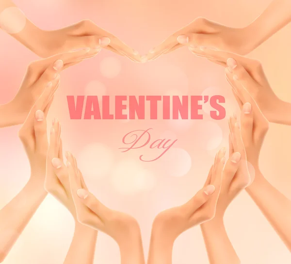 Retro holiday background with hands making a heart. Valentine's — Stock Vector