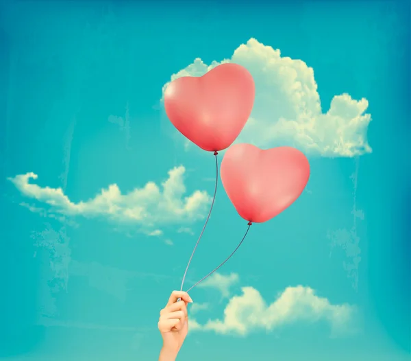 Alla hjärtans hjärtformade baloons i en blå himmel med moln. vektor — Stock vektor