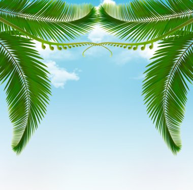 Palm gökyüzü üzerinde bırakır. vektör çizim.