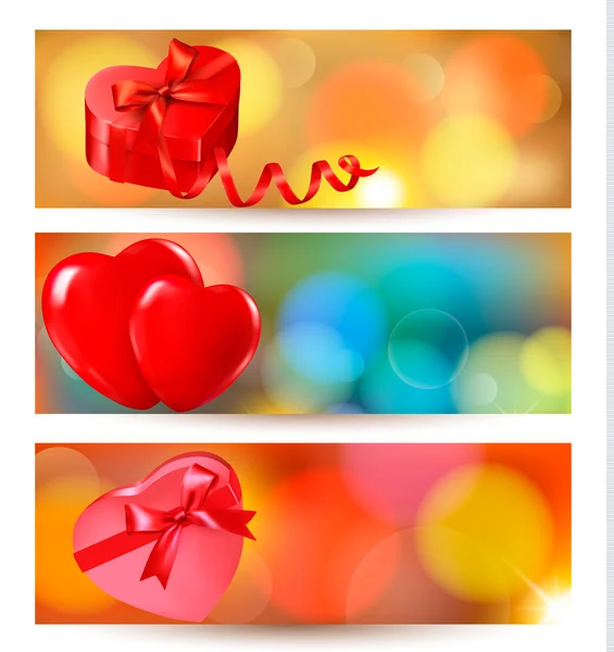 Ensemble de belles cartes-cadeaux de Saint-Valentin avec des noeuds-cadeaux rouges avec ri — Image vectorielle