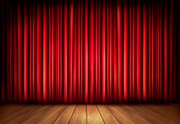 Фон с красным бархатным занавесом и деревянным полом. Вектор il
