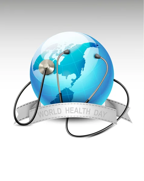 Estetoscopio contra un globo. Día Mundial de la Salud. Vector . — Archivo Imágenes Vectoriales