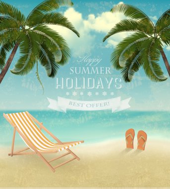 Vintage sahil plaj sandalye ve parmak arası terlik arka plan. ve