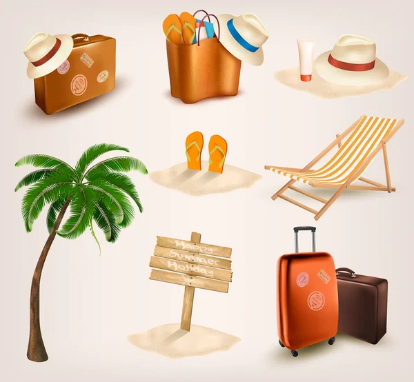 Set of vacation related icons. Vector. — Stock Vector