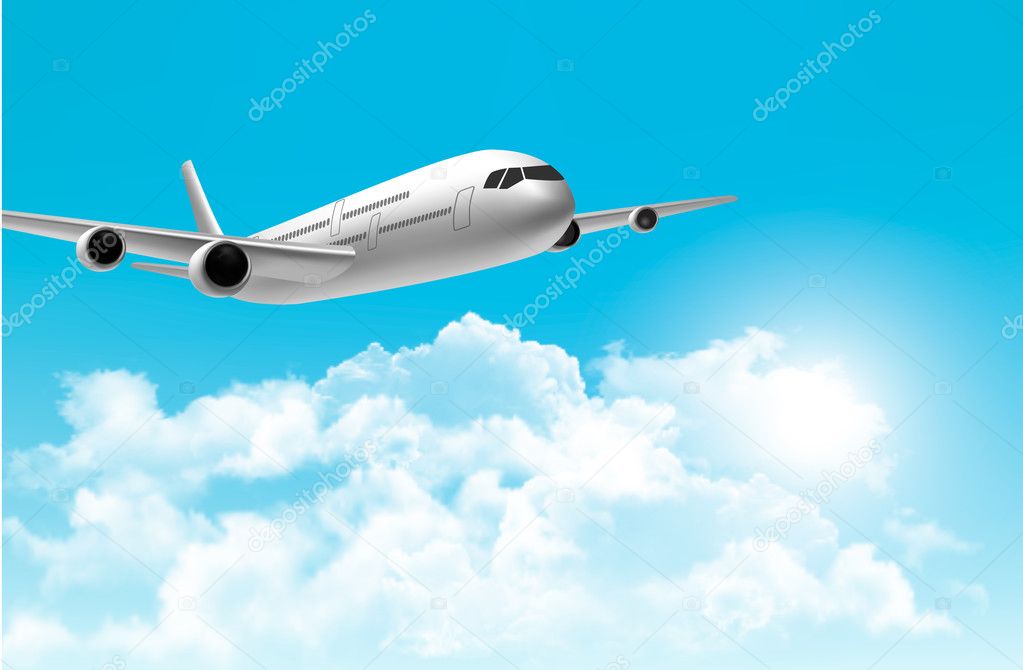Travel background with an airplane. Vector.