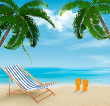 palmiye ağaçları ve plaj sandalye ile plaj. yaz tatil kavramı b